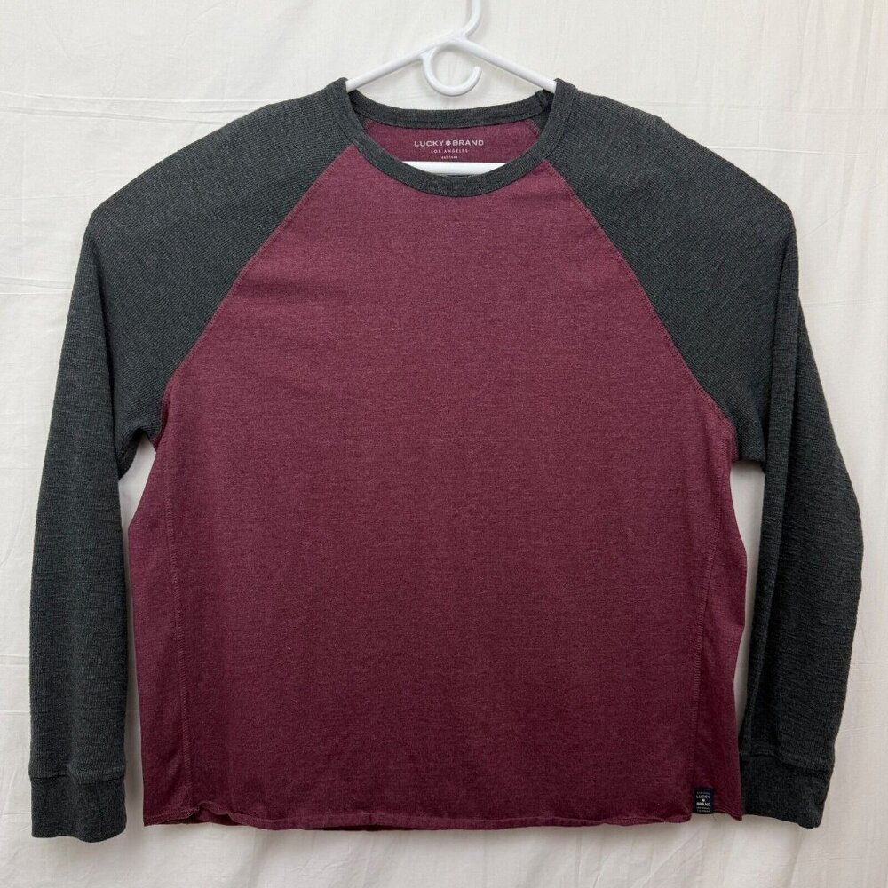 Lucky Brand Long Thermal Sleeve Raglan Tee Unisex 2XL Purple Gray